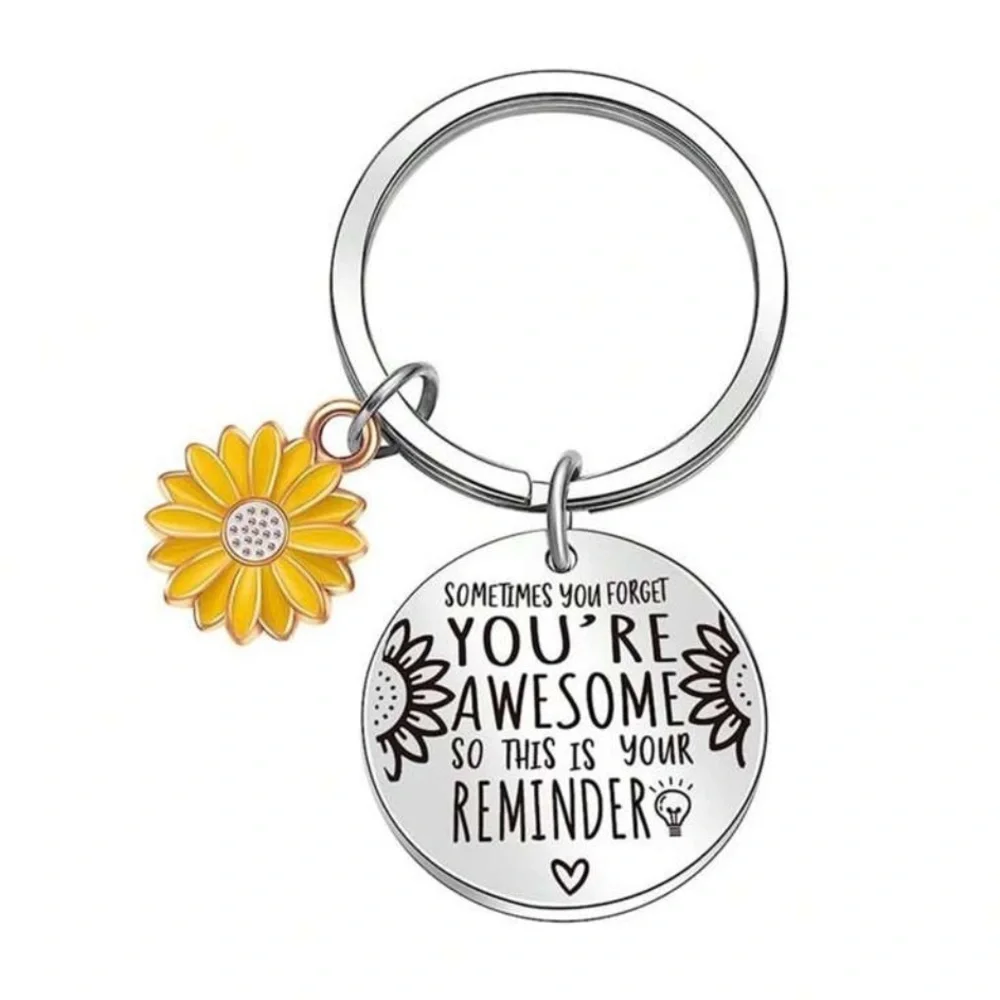 Motivational Super Cute Silver Keychain with Yellow Flower Charm​​